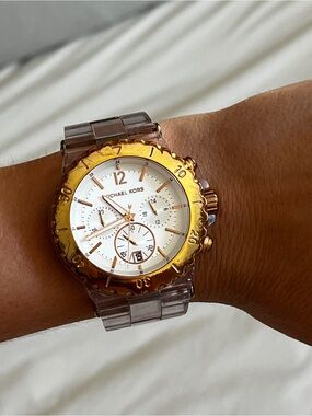 Michael Kors Clear Rose Gold Chronograph Watch